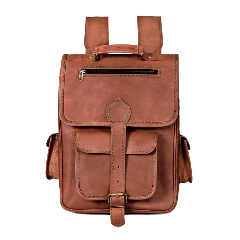 cuero Vintage Full Grain Leather Laptop Backpack, Handmade Rucksack, Premium Quality & Classic Charm, leather backpack for men and women - For Hiking, Vacation, School, Colleges, Office - Image 2